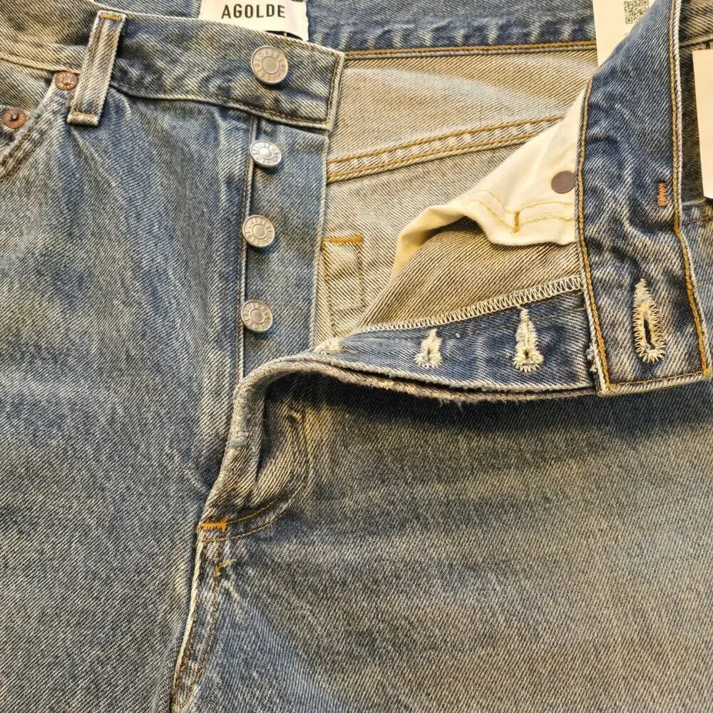 Agolde Kelly Jeans High Rise Relaxed Straight Blue Womens 29 Distressed NWT